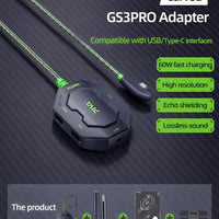 PIVA GS3 Pro 4-in-1 USB-C Audio and Charging Converter Adapter Dongle, Type-C Hub USB Hub, High Resolution, 60W Fast Charging for Gaming and Live Streaming, for RedMagic, iPad, iPhone 15/16/17 Series, Android (Elbow L Style)