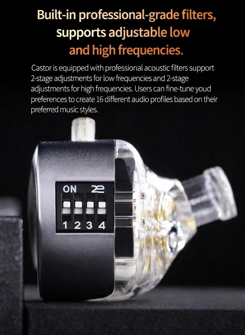 Z Castor Harman IEM Target Version IEM In-Ear Earphones – Dual Dynamic Drivers (10mm + 8mm), Tunable Sound with 4 Adjustment Switches (16 Profiles), Noise Isolating, 3.5mm, 0.75mm 2-Pin, Silver With Mic