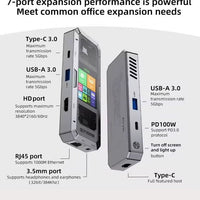 PIVA G71 USB-C 7-in-1 Smart Docking Station Multi-Function Hub with Built-in Display Screen, 4K HDMI, PD 100W Fast Charging, Gigabit Ethernet Adapter, USB 3.0 & Audio – Compatible with RedMagic, iPad, iPhone, Samsung & Laptops and PC