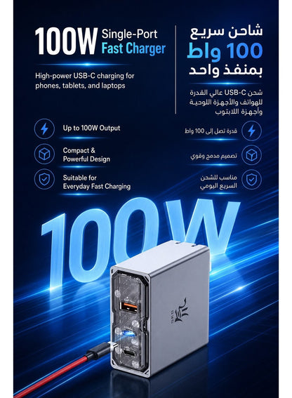 RedMagic 120W Triple-Port GaN Fast Charger with Transparent Tech Design, NeoCharger 3.0 Smart Power Allocation, Compact 