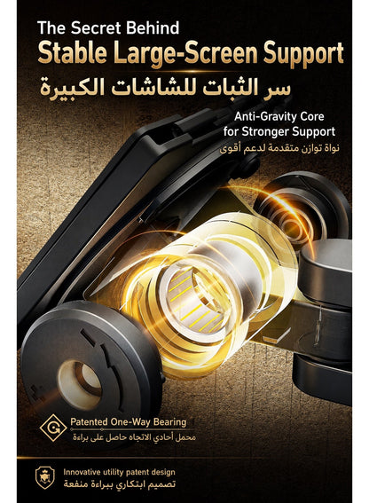 ذراع شاشة قيمنق بريميوم احترافي – حامل شاشة واحد ثقيل للاستخدام المكثّف مكتبي للشاشات من 24 إلى 57 بوصة، يتحمّل حتى 27 كجم، حركة كاملة إمالة ودوران جانبي ودوران الشاشة 180°، توافق VESA 75×75 / 100×100، منظّم أسلاك مدمج، مشبك C وقاعدة جروميت
