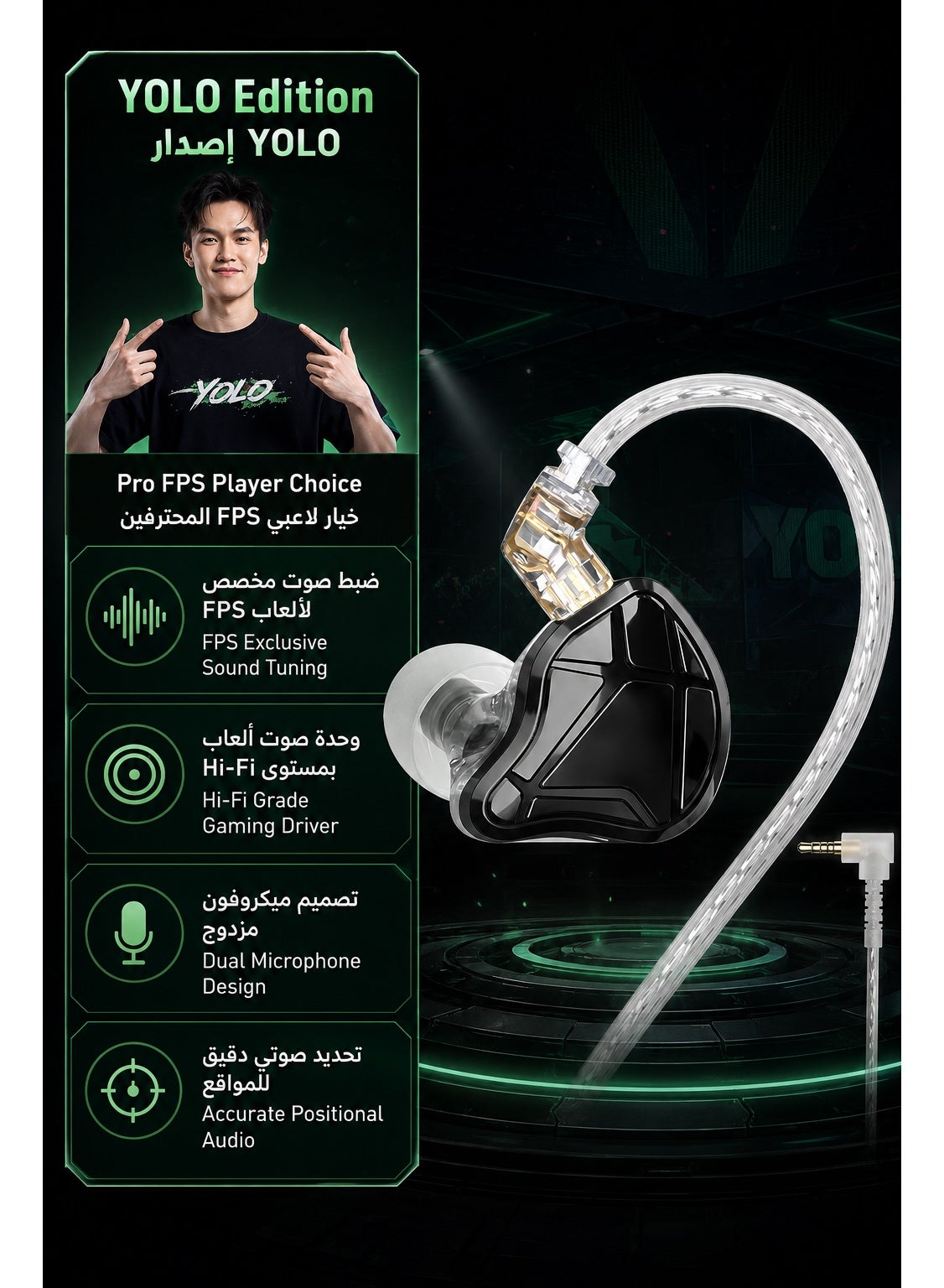 KZ AXAS IEM Gaming Earphones, Wired 3.5mm Headset with Dual Microphone, Low-Late