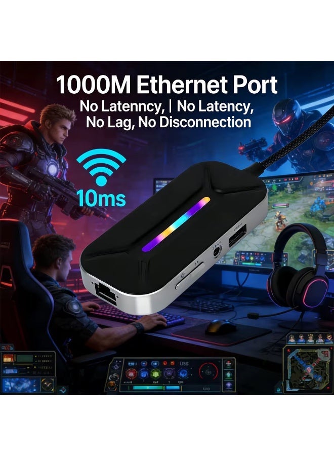 Sarafox XS6 Pro 6 in 1 Gaming Docking Station, USB C Multi-Function Hub with Phy