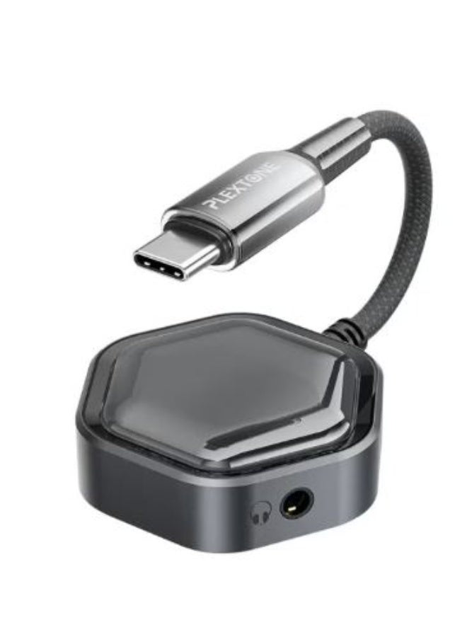 Plextone GS1 Pro Gaming Adapter & Converter Dongle, 2-in-1 USB-C to 3.5mm AUX Audio Adapter with 60W Fast Charging, Hi-Res Earphone Sound Converter with Mic Support – Compatible with RedMagic, iPad, iPhone, Samsung, Android Phones, Laptops & Gaming Device