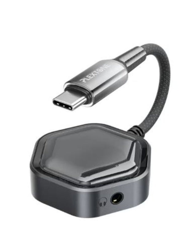 Plextone GS1 Pro Gaming Adapter & Converter Dongle, 2-in-1 USB-C to 3.5mm AUX Audio Adapter with 60W Fast Charging, Hi-Res Earphone Sound Converter with Mic Support – Compatible with RedMagic, iPad, iPhone, Samsung, Android Phones, Laptops & Gaming Device