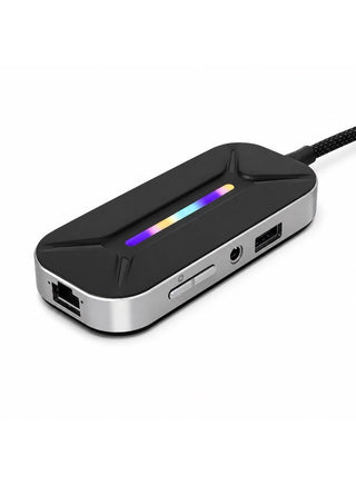 Sarafox XS6 Pro 6 in 1 Gaming Docking Station, USB C Multi-Function Hub with Physical EQ Toggle (FPS Footsteps, Cinematic Movie & Music Modes), 4K HDMI, 1000M Gigabit Ethernet, PD 100W Fast Charge & RGB – Compatible with iPad, RedMagic, PC , Laptops, ROG,