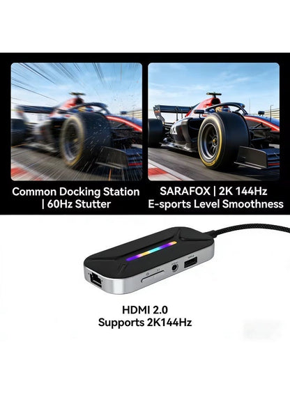 Sarafox XS6 Pro 6 in 1 Gaming Docking Station, USB C Multi-Function Hub with Phy