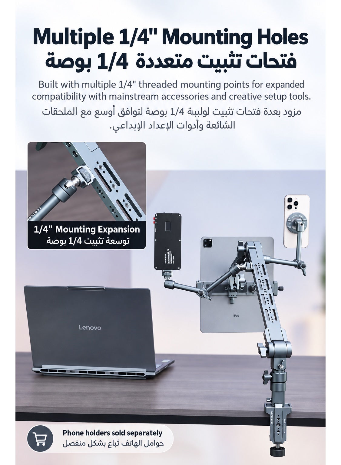 LEAPLIGHT Cantilever Overhead Mount, Professional Heavy-Duty 5KG Camera Desk Arm, Aluminum Articulating Boom Stand with 360°/270° Multi-Angle Adjustment, Arca Clamp & NATO Rail for DSLR, Mirrorless Camera, Phone, iPad, Overhead Shooting