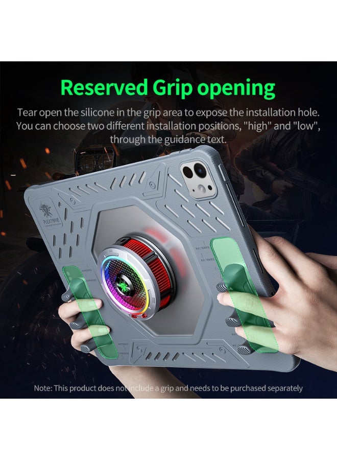 PLEXTONE GP60 Mark II Gaming Case for iPad Pro 11 Inch (2024 M4), Rugged Shockproof Tablet Case, Silicone Protective Cover with Cooling Fan Hole, Heat Dissipation Design, Anti-Slip Ergonomic Grip, Heavy Duty Drop Protection for Gaming & Work