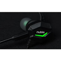 Nubia RedMagic Gaming Earphones, with In-Line Mic, Black with Green LED Accent, Wired