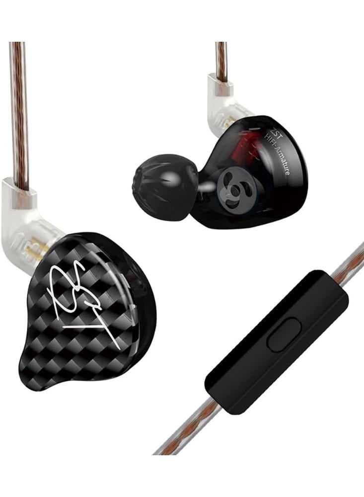 KZ ZST IEM Hybrid HiFi In-Ear Earphones with Microphone, 1 Balanced Armature and 1 Dynamic Driver, Wired 3.5mm Headphones with Powerful Bass, Rich Midrange, Detailed Treble, Ergonomic Secure Fit, Passive Noise Isolation, Memory Ear Hooks and Detachable Ca