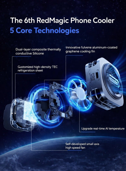 Phone Cooler RedMagic 6 Pro Magnetic Phone/Tablet Cooler – 30W Ultra-Cooling Gaming Fan with Graphene Heatsink, Magnetic Mount & Clip – Cooling Fan For Smartphones, Tablets, iPad & Steam Deck (Perfect for PUBG Mobile, COD & More)