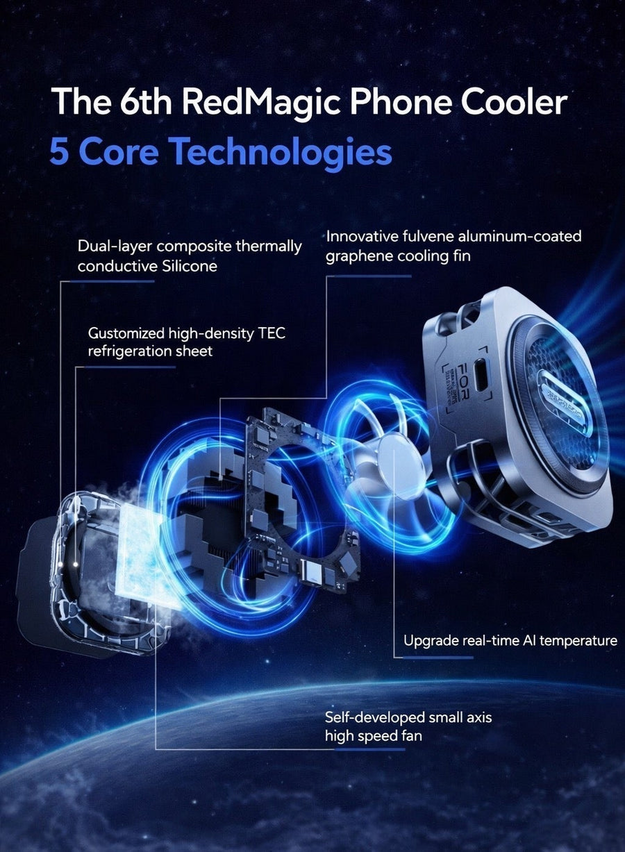 Phone Cooler RedMagic 6 Pro Magnetic Phone/Tablet Cooler – 30W Ultra-Cooling Gaming Fan with Graphene Heatsink, Magnetic Mount & Clip – Cooling Fan For Smartphones, Tablets, iPad & Steam Deck (Perfect for PUBG Mobile, COD & More)
