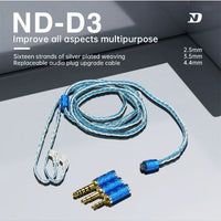 D D3 Silver-Plated Braided Earphone Upgrade Cable, Detachable Plug Replacement Cable with Interchangeable 3.5mm / 2.5mm / 4.4mm Plugs, 16-Strand 352-Core, Compatible with KZ IEMs 0.75–0.78mm