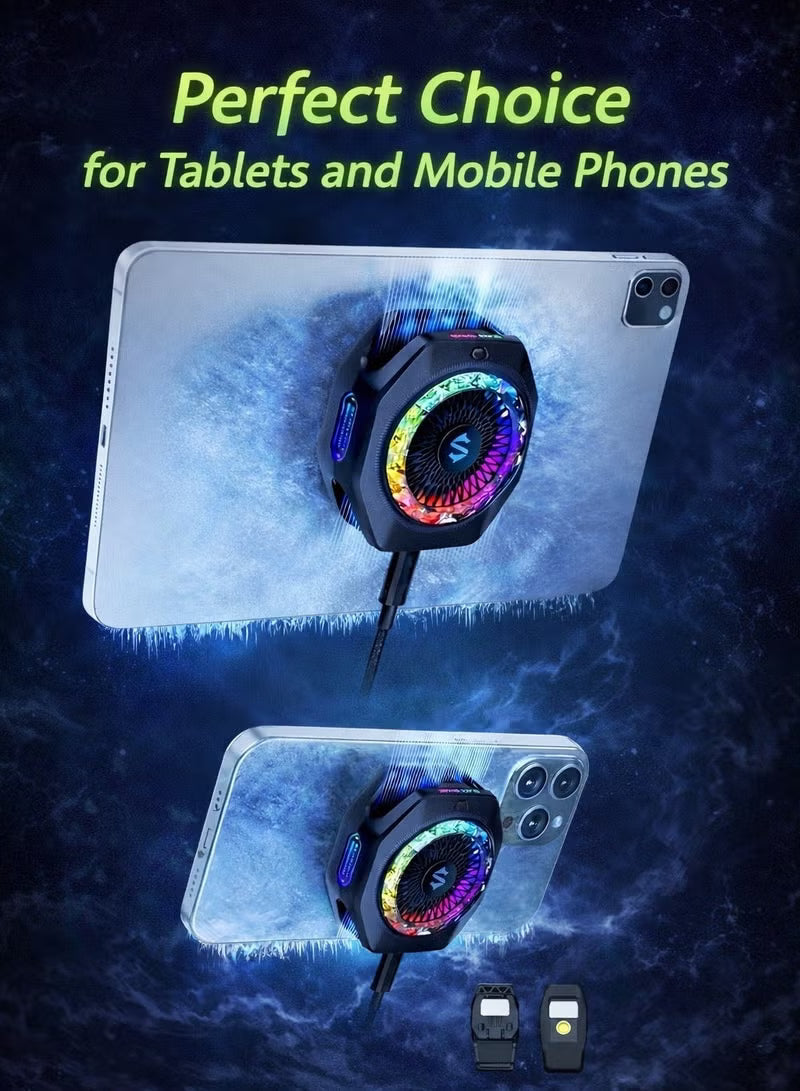 Phone Cooler Black Shark 5 Pro Magnetic Phone/Tablet Cooler – 35W Ultra-Cooling Gaming Fan with 45W Adapter, RGB LED, APP Smart Temperature Control, Detachable Handle – For iPhone, RedMagic, Samsung, Android, iPad & Tablets (Perfect for PUBG Mobile & COD)