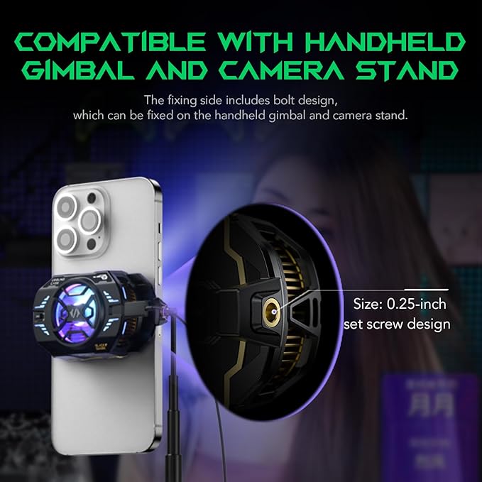 Black Shark FunCooler 4 Pro Phone Cooler + magnetic sheet – Compatible with 67-88mm iPhone and Android Phones – For Phone Use Only