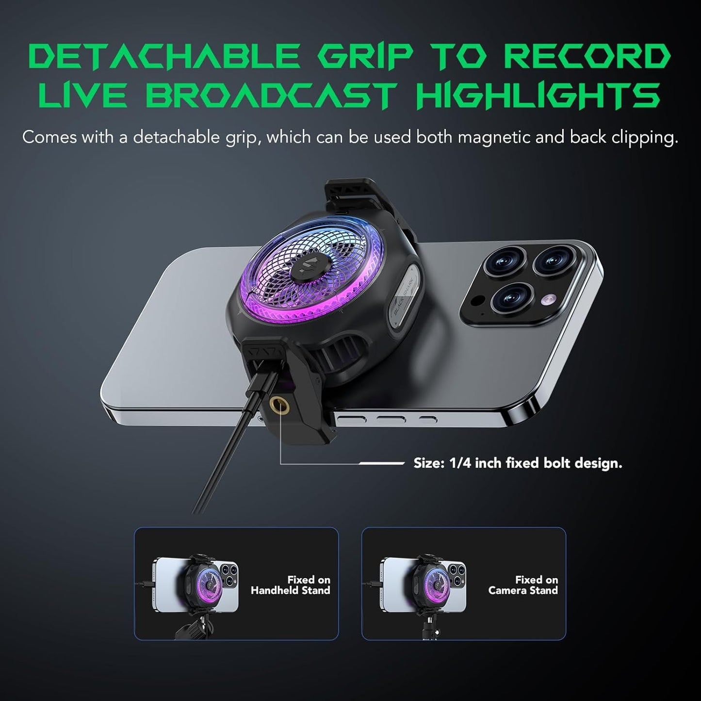 Black Shark Cooler 4 Pro Magnetic Phone and Ipad Cooler + magnetic sheet - Compatible with Smartphones, iPads – Includes Magnetic Base and Clip