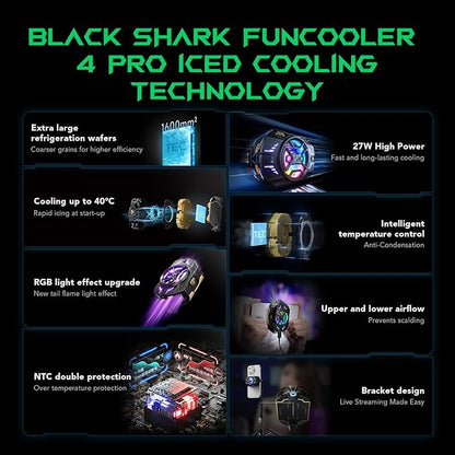 مبرد بلاك شارك FunCooler 4 Pro + ورقة مغناطيسية - متوافق مع iPhone و Android بحجم 67-88 ملم - للهاتف فقط