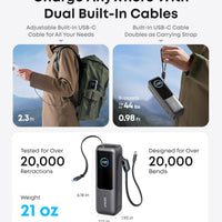 Anker Laptop Power Bank, 25,000mAh Portable Charger with Triple 100W USB-C Ports, Built-in Retractable Cables, Flight-Approved for Travel, iPhone 17/16 Series, Samsung, and More