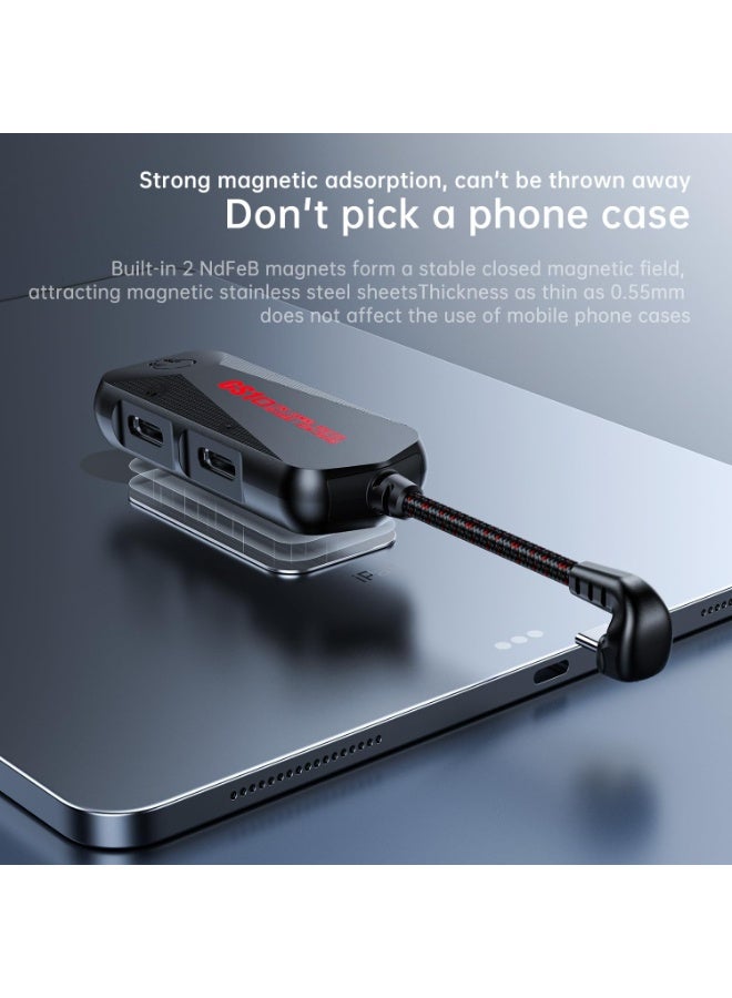 GS1 Type-C 3-in-1 Gaming Audio Adapter, 60W PD Fast Charging + 3.5mm Hi-Res Sound Card, Type-C to Aux Converter with Mic Support, Magnetic Design for Android, RedMagic, Black Shark, Xiaomi, Huawei, iPhone 15/16/17 Series, iPad, MacBook, Laptops