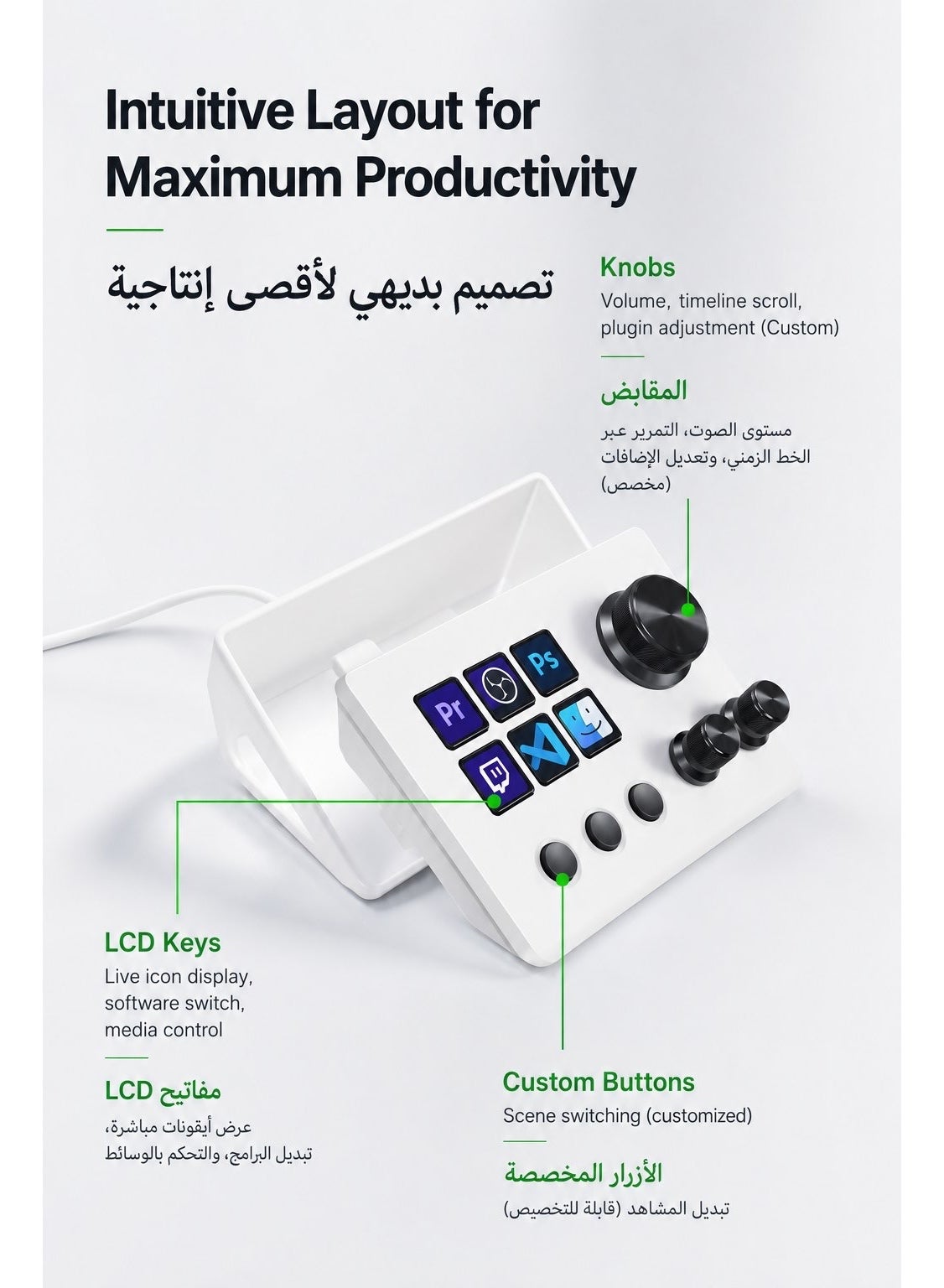 ميرا بوكس N3 وحدة تحكم للبث المباشر V3، 6 أزرار LCD قابلة للتخصيص، 3 مقابض دوارة للتحكم السريع، 3 أزرار تشغيل قابلة للبرمجة، لوحة اختصارات وماكرو للبث المباشر والألعاب والتحكم بالصوت وبرامج OBS ويوتيوب وتويتش، متوافقة مع ويندوز وماك