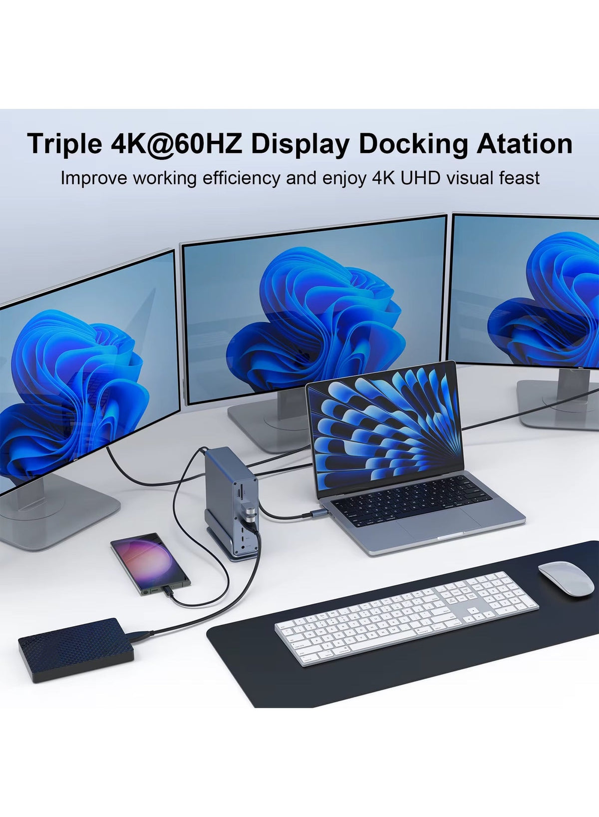 15-in-1 USB-C Docking Station, Triple 4K 60Hz Display Laptop Dock with Dual HDMI, DisplayPort 1.4 8K, 100W PD Fast Charging, 10Gbps USB-C & USB-A, Gigabit Ethernet, SD/TF Card Reader, 3.5mm Audio for MacBook, Windows Laptop & USB-C Devices