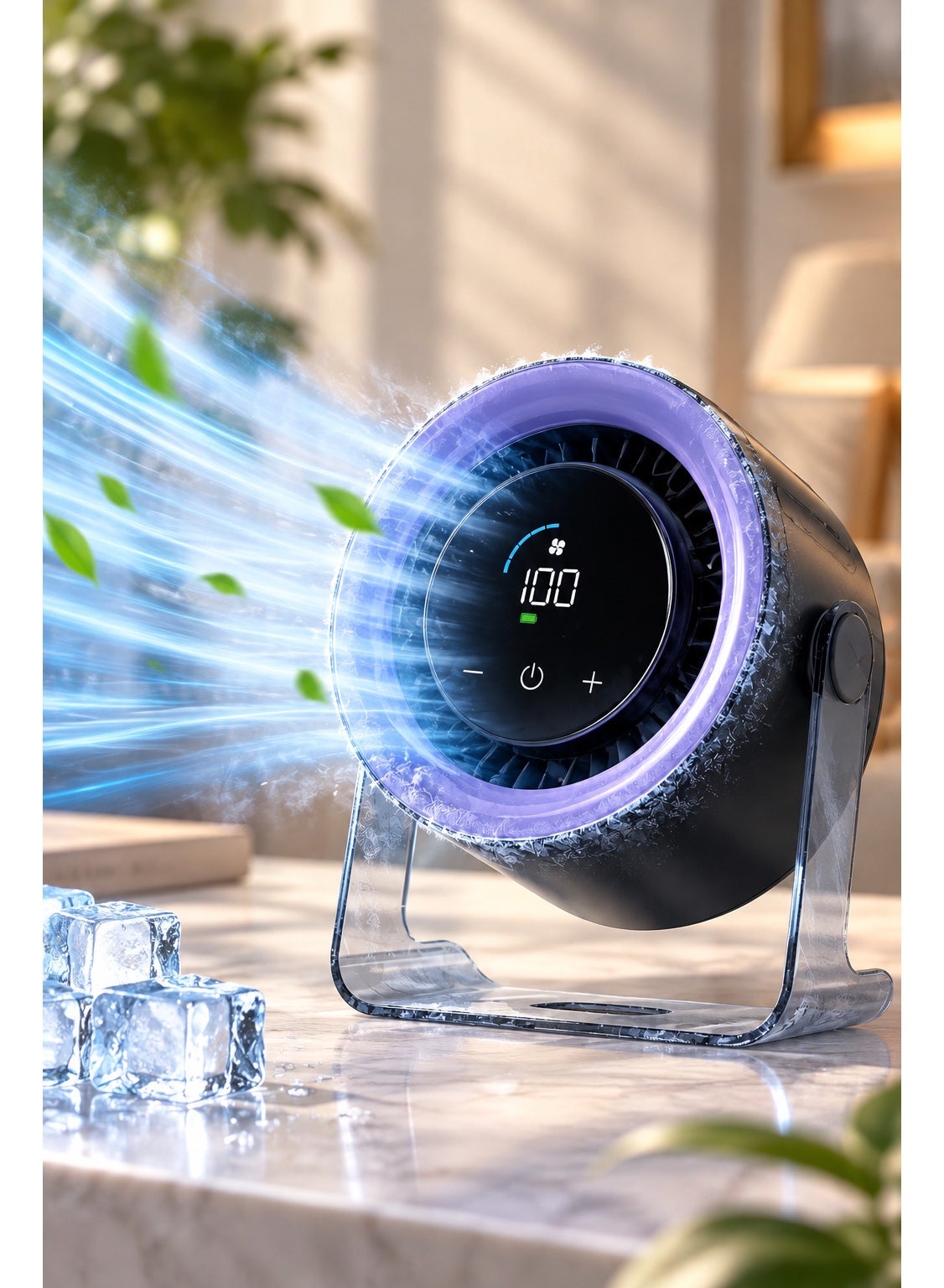 مروحة توربو مكتبية بتقنية تبريد TEC، 100 مستوى سرعة، شاشة LED وتحكم باللمس، مروحة تدوير هواء هادئة قابلة للتعديل 360° للمكتب وغرفة النوم والمنزل والتعليق على الحائط