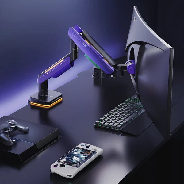 Humanex Premium Professional RGB Gaming Monitor Arm, Heavy Duty Single Monitor Desk Mount for 17–49″ Ultrawide Screens, Supports up to 20 kg, Full Motion Tilt, Swivel and 360° Screen Rotation, 20 RGB Lighting Modes, VESA 75×75 / 100×100, Built In