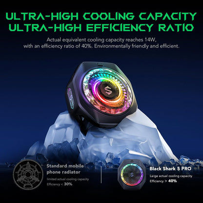 Black Shark Magnetic Phone Cooler 5 Pro - 18 Addressable RGB LEDs, Detachable Grip, APP-Controlled Thermostatic Cooling Fan for iPhone MagSafe/Android/iPad -Gaming/Streaming/Photography