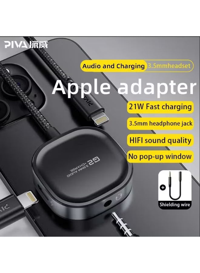 PIVA G2 iPhone AUX Lightning Converter Adapter Dongle – 3.5mm Headphone Jack with 21W Fast Charging, HD Clear Voice with Extra Bass, Zero Delay, Mic Supported, MFI-Certified – Compatible with iPhone 8, X, 11, 12, 13 & 14 Pro Max (Lightning + AUX)