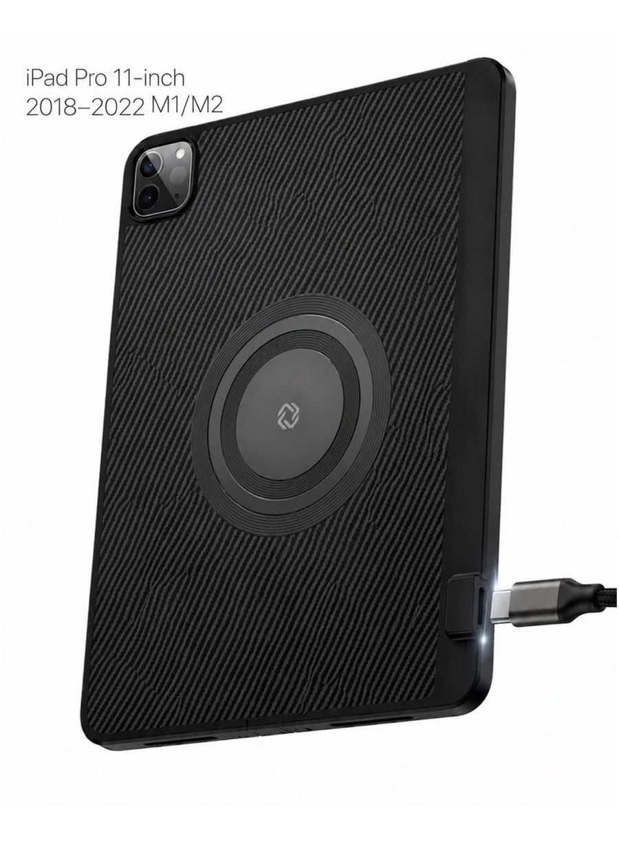 PIVA Gaming 3-in-1 iPad Protective Case with FPC Tail Plug, Built-In Magnetic Ring for Cooler Attachment, PD 100W Fast Charging, 10Gbps Data Transfer, 4K 60Hz Video Output, Carbon Fiber TPU Cover, Compatible with Magnetic Coolers for iPad Pro 11-inch 2018