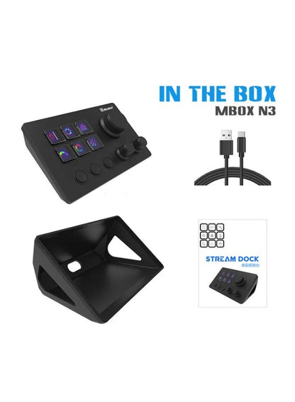 Mirabox N3 Stream Controller Deck V3, 6 Customizable LCD Keys, 3 Rotary Dials, 3