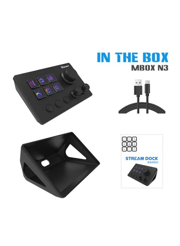 MiraBox N3 Stream Controller Deck V3, 6 Customizable LCD Keys, 3 Rotary Dials, 3 Tactile Buttons, Programmable Macro Control Pad for Live Streaming, Gaming, Audio Mixing, Content Creation, OBS, Twitch, YouTube, Windows & Mac