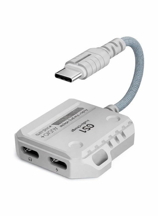 Plextone GS1 Type-C 2-in-1 Adapter Dongle, Dual Type-C Headphone & Charging Jacks with 60W Fast Charging, Hi-Res Audio, Zero Delay, Mic Supported, Plug-and-Play USB-C Converter – Compatible with iPhone, RedMagic, Samsung, iPad & Tablets