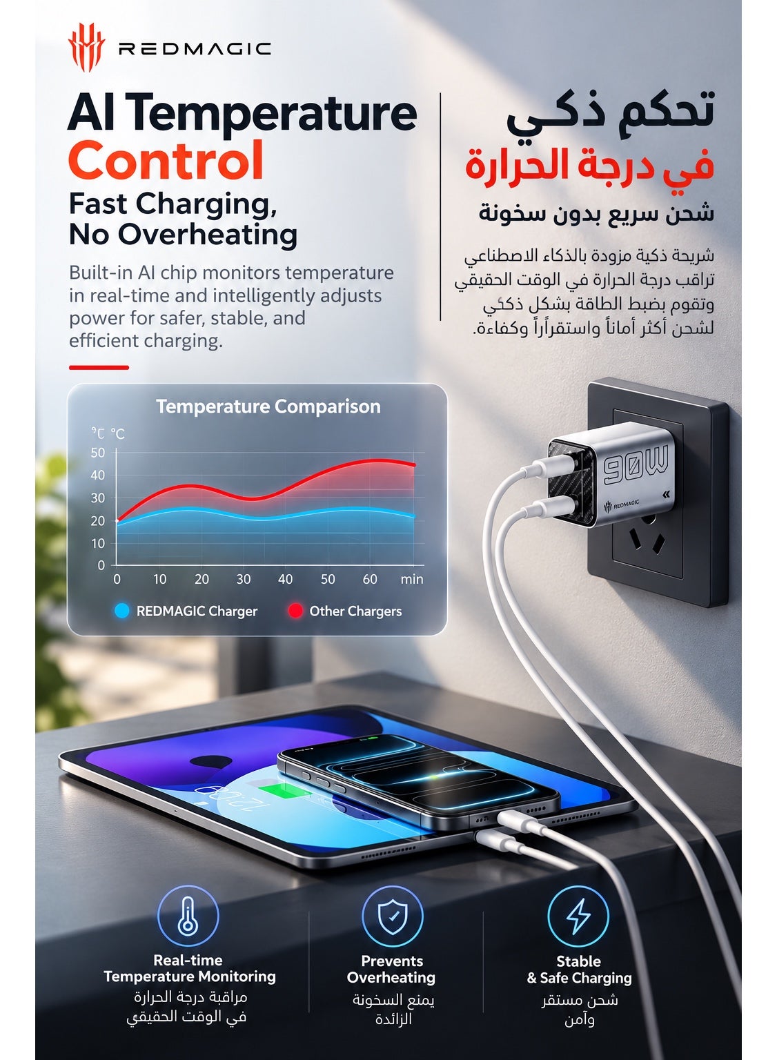 شاحن جداري ريدماجيك ميني 90 واط GaN