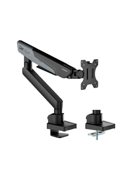 Monitor Arm and Stand for Gaming & Office, Single Monitor Desk Mount for 17–40” Screens, Supports up to 12kg, Full Motion Tilt, Swivel & 360° Rotation, VESA 75×75 / 100×100, Built-in Cable Management, C-Clamp & Grommet, By Humanex - Black