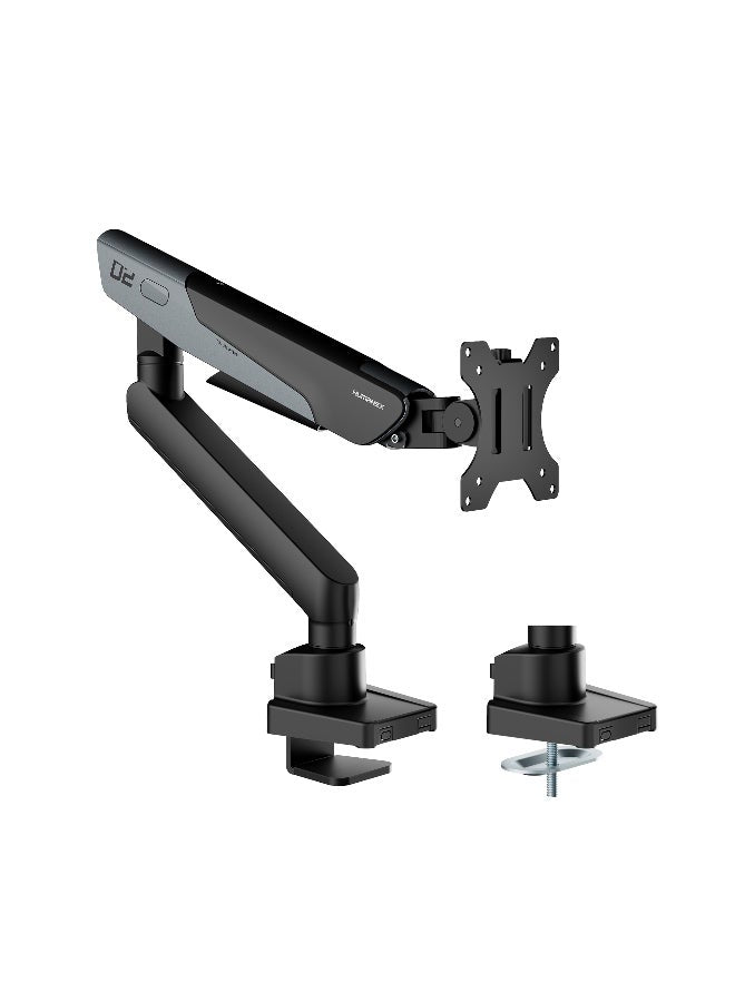 Monitor Arm and Stand for Gaming & Office, Single Monitor Desk Mount for 17–40” Screens, Supports up to 12kg, Full Motion Tilt, Swivel & 360° Rotation, VESA 75×75 / 100×100, Built-in Cable Management, C-Clamp & Grommet, By Humanex - Black