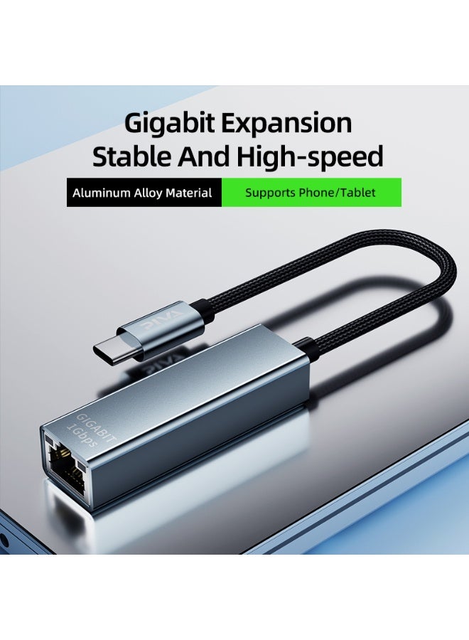 PIVA USB-C to Gigabit Ethernet Adapter, Type-C to RJ45 Cat6 Network Converter, 1000Mbps
