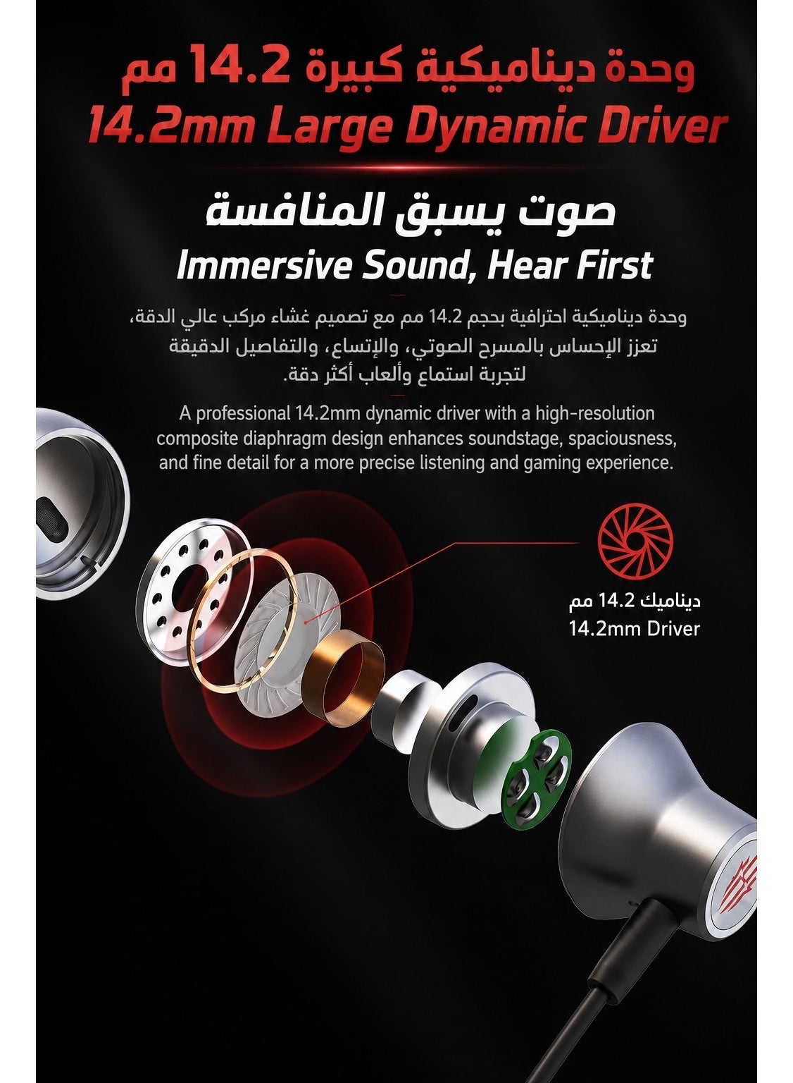 RedMagic Gaming Earphones with 3.5mm Jack and Microphone – In-Ear Headphones for Mobile and iPad Gaming