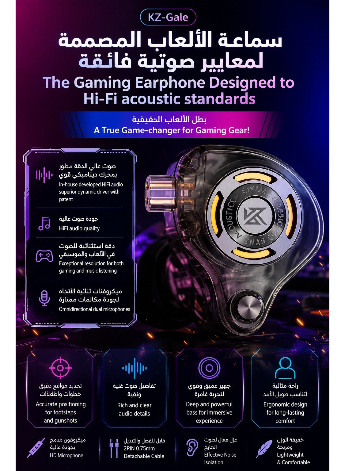 KZ Gale IEM Type-C Gaming with Built-in DSP Sound Card & Mic, Compatible with RedMagic, iPhone, iPad, Samsung, PC Laptops, Zero-Latency In-Ear Gaming Headphones for PUBG Mobile, Free Fire, Valorant, & CS2 (with Mic)