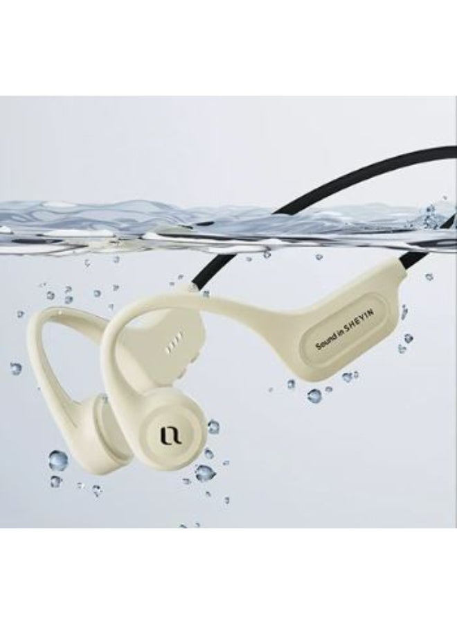 SHEYIN X5 Bone Conduction Sports Headphones, IPX8 Waterproof Open Ear Bluetooth 6.0 Wireless Headset with Up to 10 Hour Battery for Running, Cycling, Gym and Water Sports, Desert