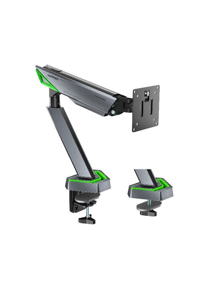 Gaming Monitor Arm & Single Monitor Stand, Heavy Duty RGB Desk Mount for 17–45″ Screens, Supports up to 16 kg, Full-Motion Tilt, Swivel & 360° Screen Rotation, Infinity Mirror with 20 RGB Lighting Modes, VESA 75×75 / 100×100, Built-In Cable Management