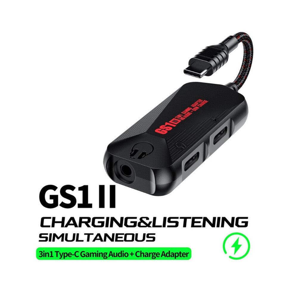 GS1 3-in-1 Mobile Gaming Sound Card USB-C to 3.5mm Headphone Jack Adapter Type C PD QC 60W Fast Charge Adapter Hi-Res Sound Card