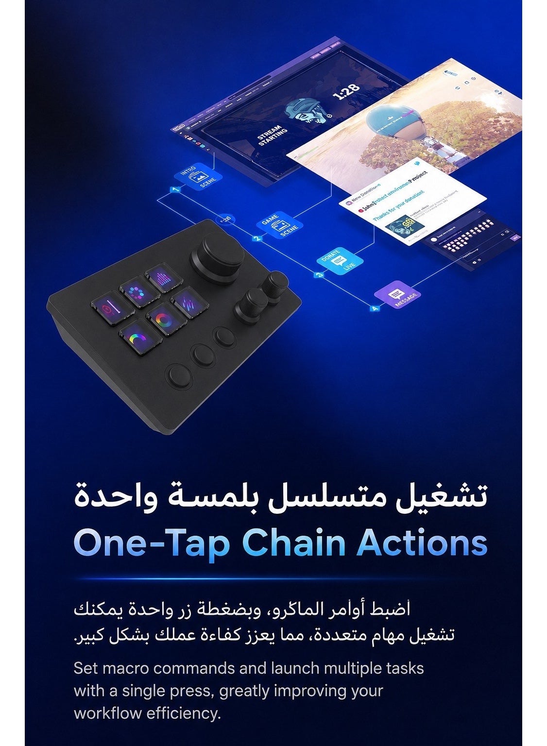ميرا بوكس N3 وحدة تحكم للبث المباشر V3، 6 أزرار LCD قابلة للتخصيص، 3 مقابض دوارة للتحكم السريع، 3 أزرار تشغيل قابلة للبرمجة، لوحة اختصارات وماكرو للبث المباشر والألعاب والتحكم بالصوت وبرامج OBS ويوتيوب وتويتش، متوافقة مع ويندوز وماك