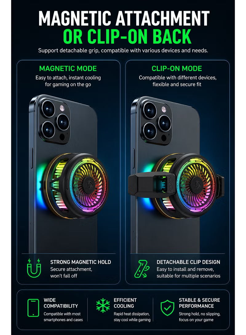 Blackshark 5 funcooler Phone Cooler, 20W Magnetic Cooling Fan with App Control, Ultra-Quiet Portable Cooling Pad, Strong Magnetic Attachment for iPhone, Android, RedMagic & iPad – Perfect for FPS Games like PUBG Mobile & Call of Duty Mobile