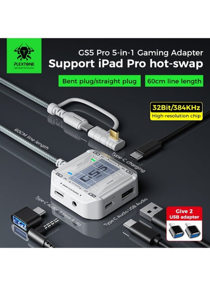 Plextone GS5 Pro Gaming Dongle Adapter & Converter, 5-in-1 USB-C to 3.5mm Audio 
