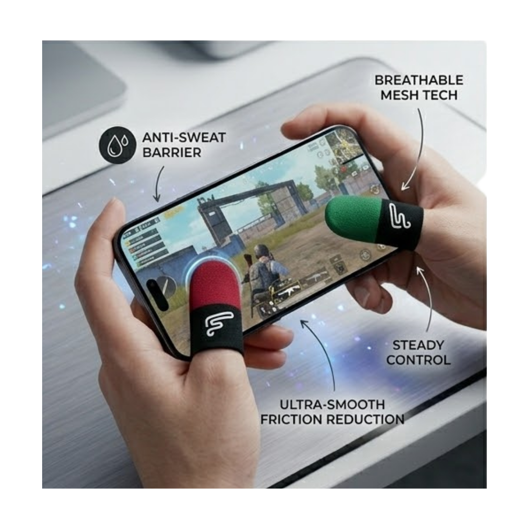 Flaregun P4 Gaming Finger Sleeves, Silver-Fiber Touchscreen Covers, Dual Colour 4-Pack (2× Black + Green and 2× Black + Red) for PUBG Mobile, Call of Duty Mobile, iPad and Tablet Gaming