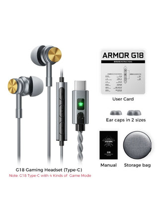 PLEXTONE Armor G18 Type C Gaming Earphones with Built In Digital Sound Card and 4 Gaming Sound Modes, Lightweight In Ear Headset with Microphone for PUBG Mobile, Call of Duty Mobile and Free Fire, Compatible with iPhone, iPad, RedMagic
