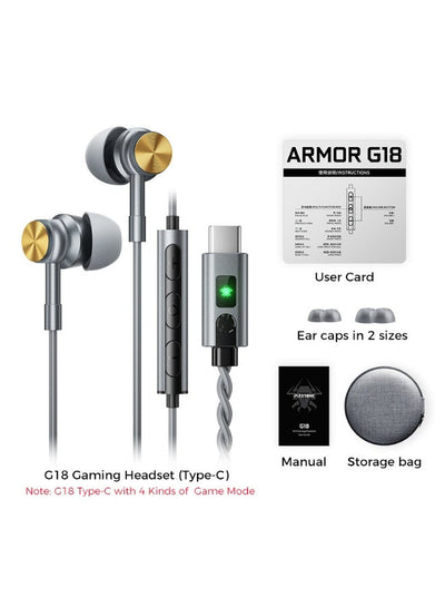 PLEXTONE Armor G18 Type C Gaming Earphones with Built In Digital Sound Card and 4 Gaming Sound Modes, Lightweight In Ear Headset with Microphone for PUBG Mobile, Call of Duty Mobile and Free Fire, Compatible with iPhone, iPad, RedMagic