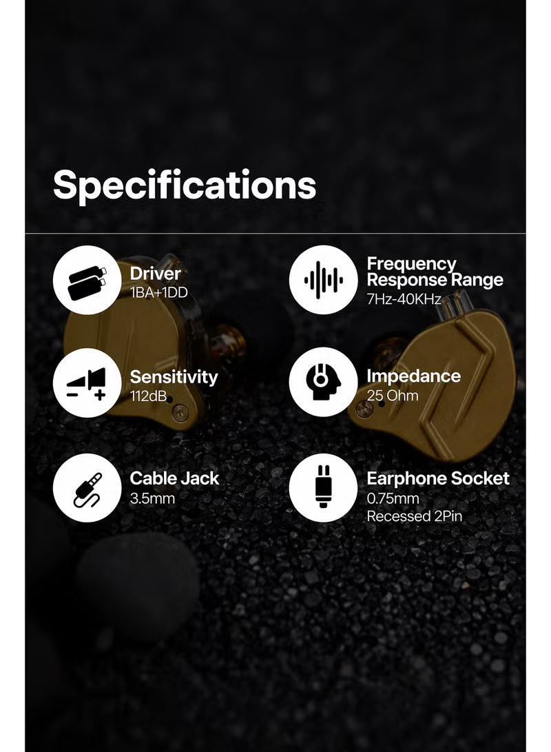 KZ ZSN PRO X IEM Dual Driver 1BA+1DD Hybrid Metal Earphones HiFi in-Ear Monitor with Detachable Recessed 2Pin Cable, Zinc Alloy Panel (With Mic, Gold)